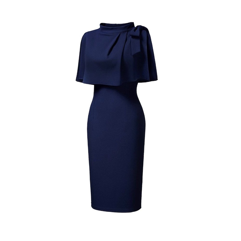 AISIZE Women's Vintage 1940s Half Collar Batwing Cape Party Pencil Dress
